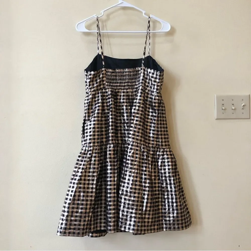 J Crew Lurex Metallic Gingham Tiered Mini Dress